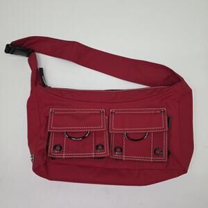 Vintage Tommy Hilfiger Y2K 90s Shoulder Purse Bag Red Buckles Small Pockets
